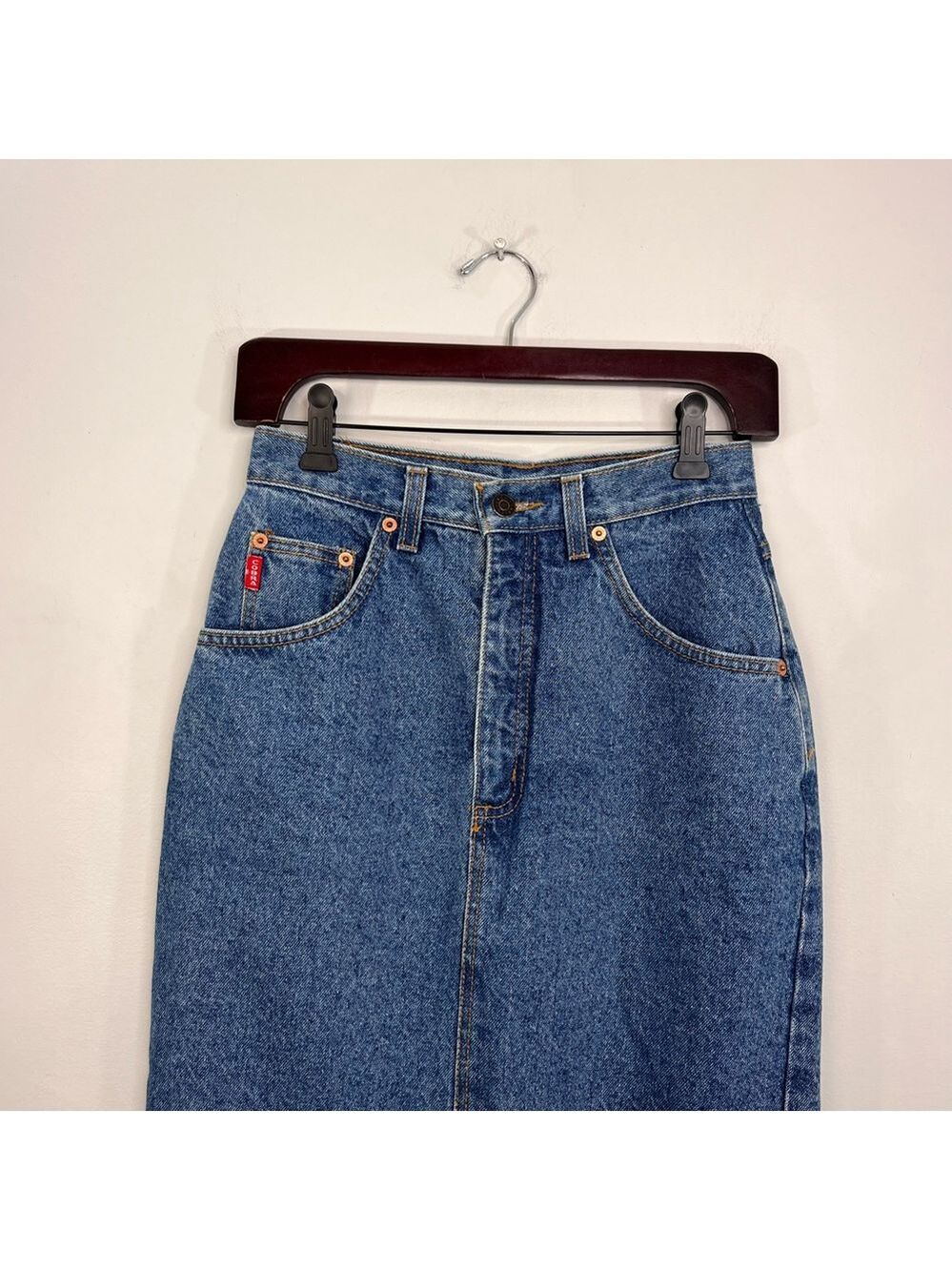 Vtg 80s 90s Cobra rigid cotton denim fitted high rise long pencil maxi skirt 7 - Picture 6 of 16